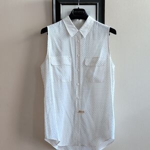 Equipment Signature Slim Polka Dot Silk Sleeveless Blouse